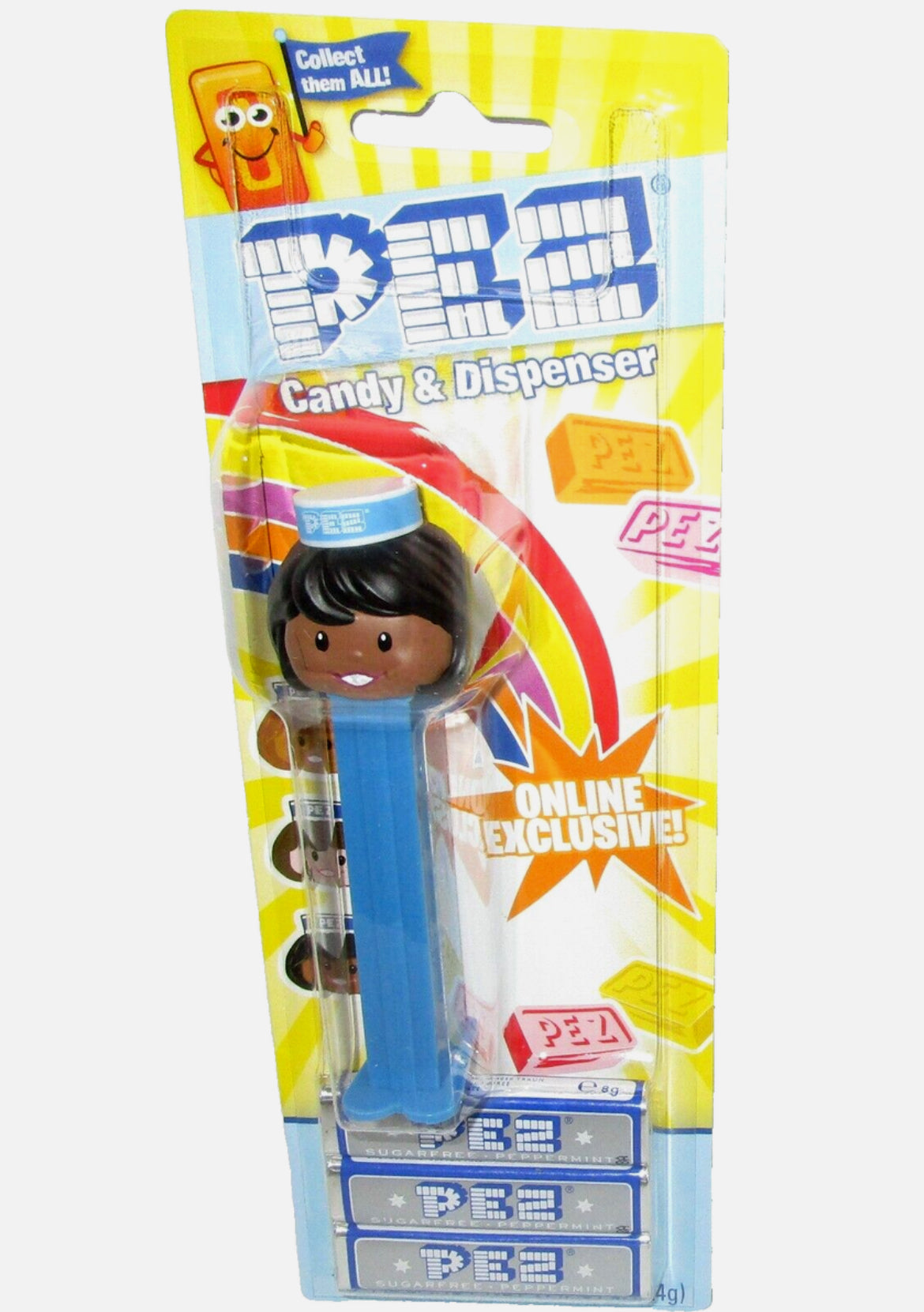 PEZ Classic Presenter Girl Peppermint (Dark Skin Tone/Brown Hair)