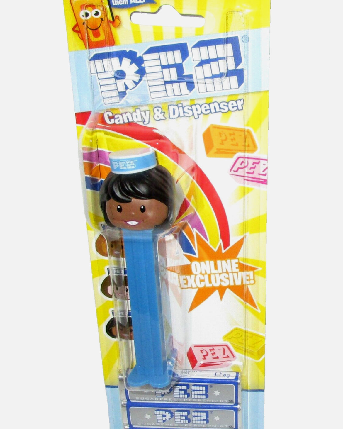 PEZ Classic Presenter Girl Peppermint (Dark Skin Tone/Brown Hair)